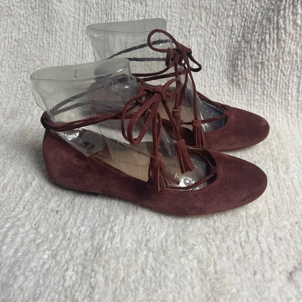 Madewell Brown leather Suede Ballet Flats lace up ankle wrap SZ9